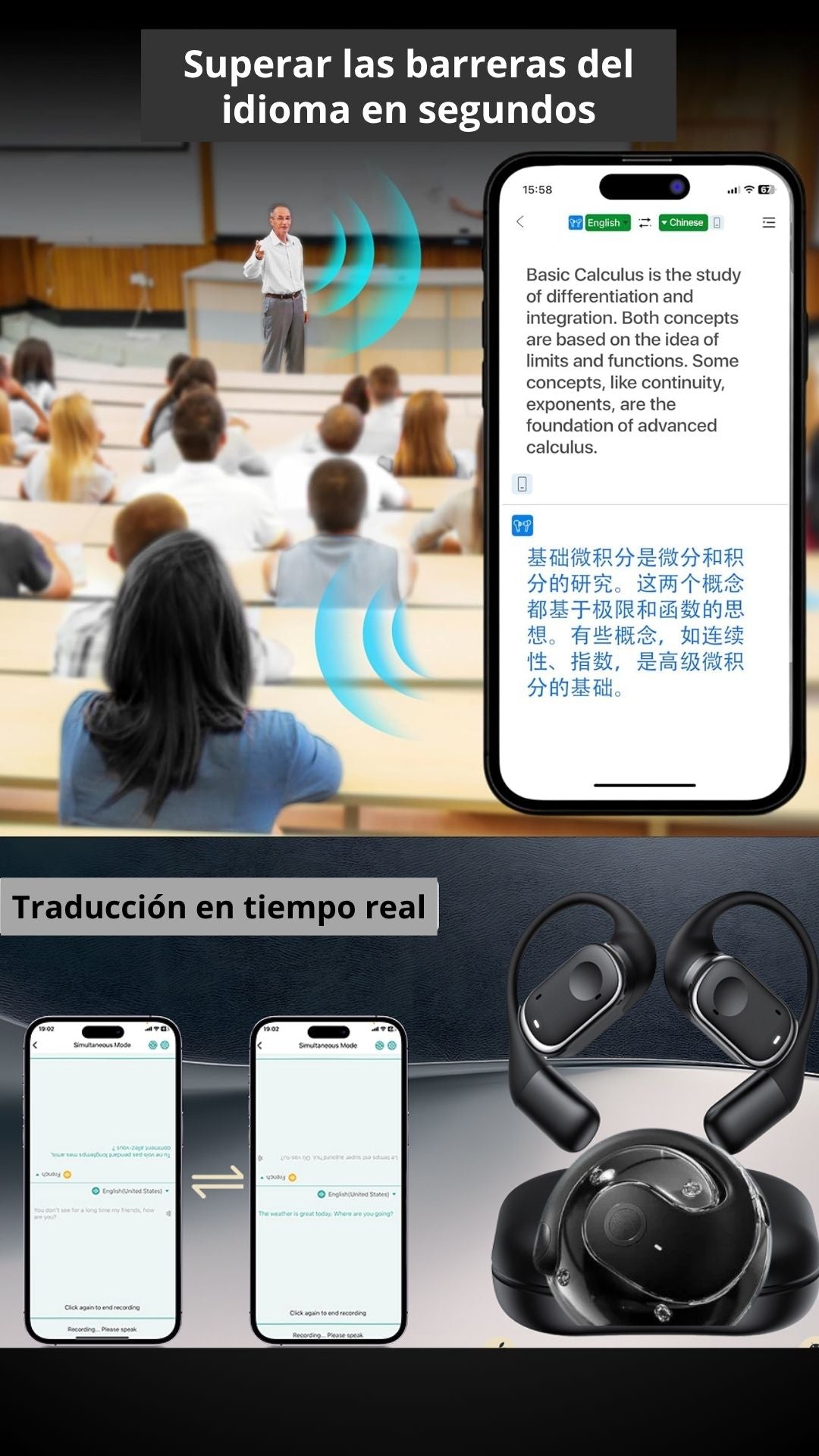 Audismart/ Traduce idiomas al instante desde tu oído/Compra 1 y el 2° a mitad de precio + envío GRATIS